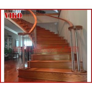 Quality Wrought Iron Staircase VK87S Wrought Iron Handrail Tread Beech ,Railing tempered glass, Handrail b eech Stringer,carbon for sale