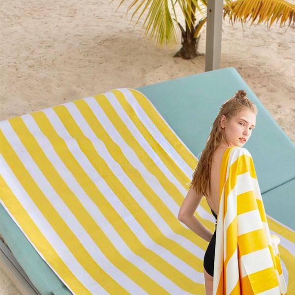 Buy Eco Friendly Sandless Microfibre Yellow Striped Beach Towel With Logo at wholesale prices