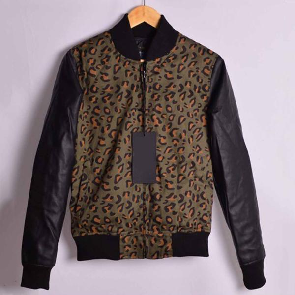 Buy Professional Leopard Baseball Jacket , Plus Size Baseball Jacket Leather Sleeve at wholesale prices
