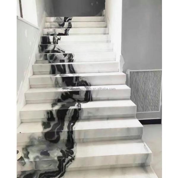 Bookmatched Panda White Marble Stair for Modern Interior Design in Professional Hotel