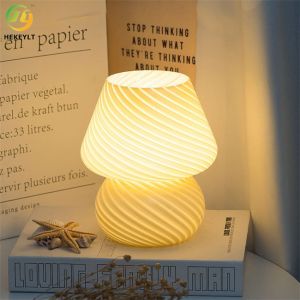 D14*H19cm Mushroom Glass Material LED Pink/ White Bedside Table Lamp Home Decor
