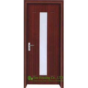 Solid Core Interior PVC Wood Doors From China Manufacturing, with clear tempered glass