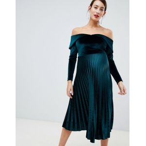 custom wholesale price maternity pleated velvet bardot midi dress