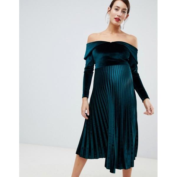 custom wholesale price maternity pleated velvet bardot midi dress
