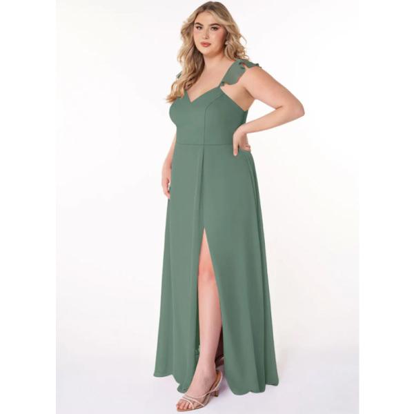 New Fashion Female A-Line V-neck Ruched Chiffon Floor-Length Bridesmaid Dress A-Line Cap Sleeve