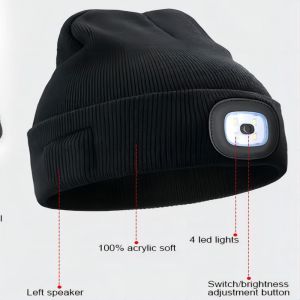Bluetooth Wireless Headphones Hat With Light Bluetooth Beanie Night Biking