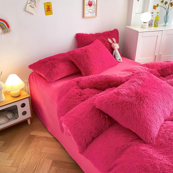 Color Solid Pattern Type Luxury Shaggy Warm Mink Velvet Crystal Bedding Set for Winter