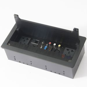 Aluminum alloy flip up brush office desk power socket box