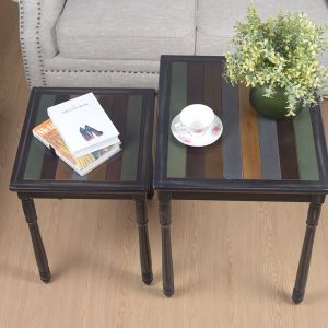 Retro Striped Black E1 MDF Board Solid Wood Coffee Tables