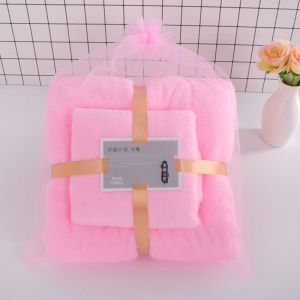 Rectangle Coral Fleece Bath Towel Set for SPA Home Gift Thick Absorbent