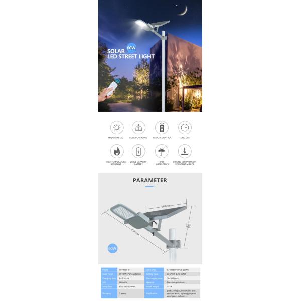 Waterproof Solar Pole Lamp Outdoor Lighting IP65 LED Solar Street Light 3 Years Warranty