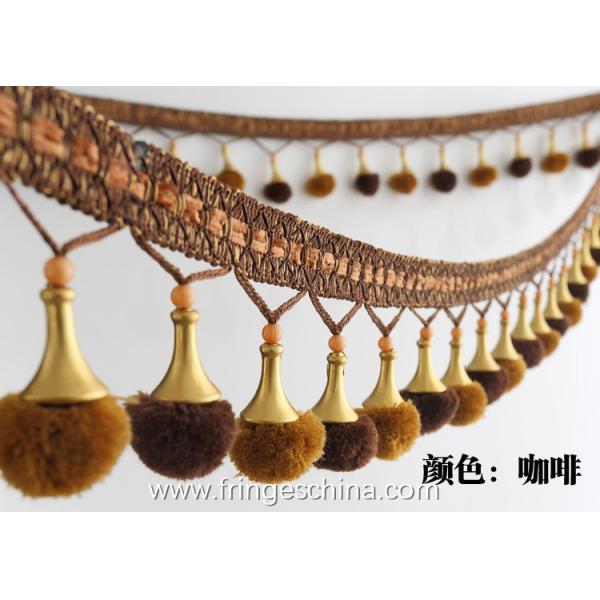 Machine producing OEM wholesale beautiful fabric drapery trimmings beaded pom pom fringes
