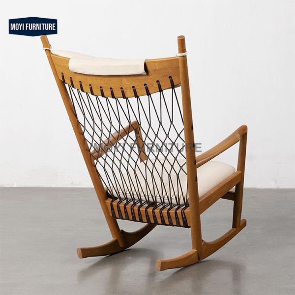 Leisure Chair with Solid Wood Legs Rocking Lounge Chair Wooden Rattan Arm Chairs Living Room Luxury Modern Reclining Sofa