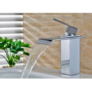 Waterfall Single Hole Bathroom Basin Faucets Solid Brass Materials ROVATE