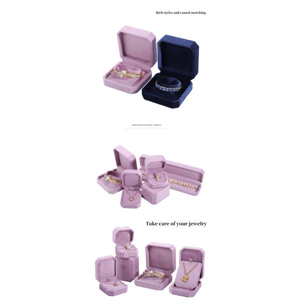 Custom Logo Velvet Jewelry Box for Hanhong Pink Necklace Bracelet Ring Packaging