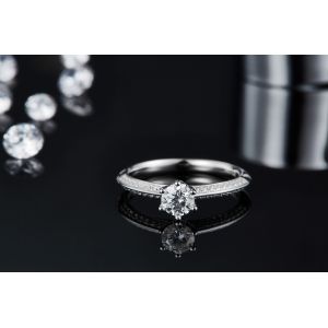 White Moissanite And Sapphire Platineve Diamonds Jewelry Engagement Women Ring