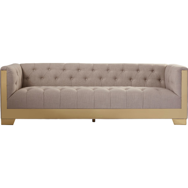 Modern tufted button stainless steel leg linen fabric sofa with 3 seats living