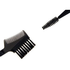 Plastic Handle Double End Eyebrow Brush With Black Synthetic Hair