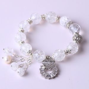 Handmade Round Bead Crystal Gemstone Elastic Bracelet with Deluxe Charms