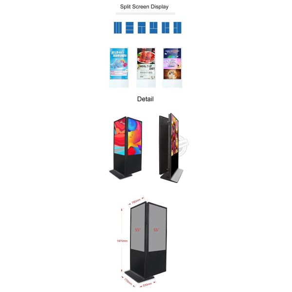 Indoor Vertical FHD Double-Sided LCD Display Monitor Kiosk Advertising Player 43 49 55 65 Inch with 350 cd/m2 Brightness