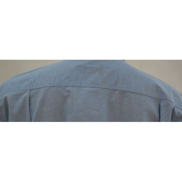 Men's 100%Cotton Chambray Blue Work Shirt Long Sleeve Chest Pockets Detailed Sleeve Band