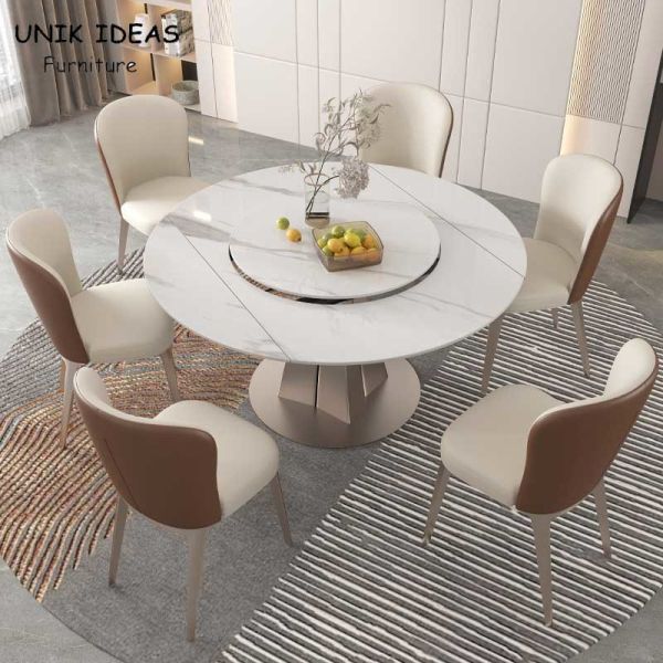 Buy 120cm 4 5 6 Seater White Round Extendable Dining Table And Chairs 4 To 6 Turntable Rotating at wholesale prices