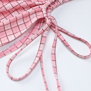 OEM maufactory long -sleeved short skirt side polyester women's pink lattice