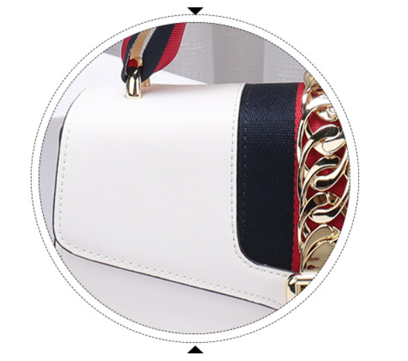 Leather Single Shoulder Bag With Lock Buckle , Slanting Bow Tie Striped Satin Ribbon Bag