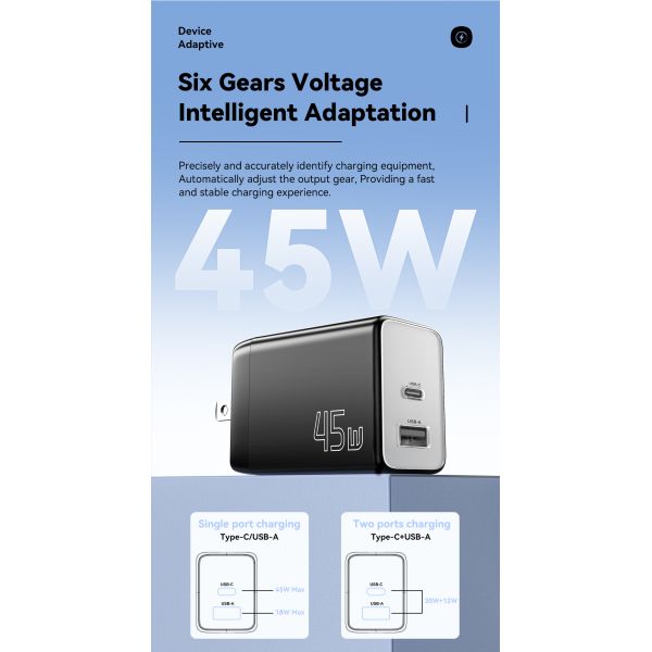 ESSAGER ES-CD40 Series PD GaN Charger QC4.0 QC3.0 QC2.0 Dual 2 Ports USB C 45W