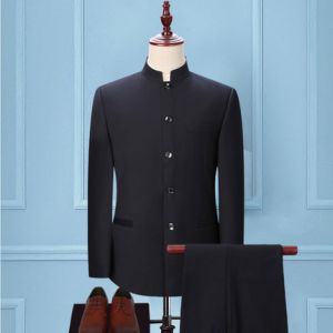 wholesale custom slim fit mens chinese collar suit