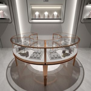 Round Curved Jewelry Display Cabinet Oval jewellery glass counter Custom