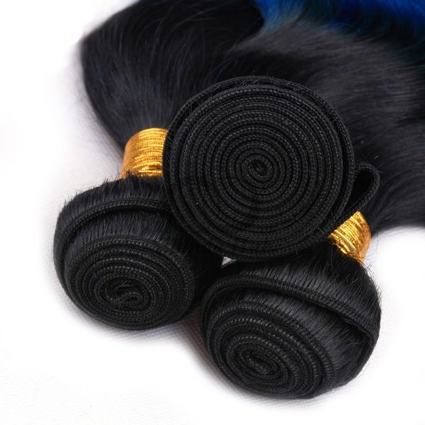 #T1B/Blue/Light Blue Body Wave Remy Human Hair Bundles Sew In Weave Bundles Brazilian Bundle Deals