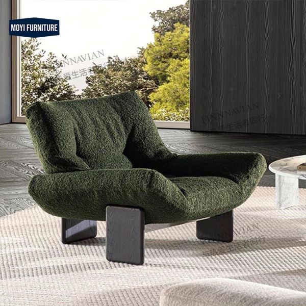 Home Living Room Modern Scandinavian Sofa Chairs Upholstered Seat Solid Walnut Wood Leg White Lambswool Fabric Leisure