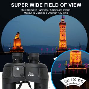 Adults Black 7X50 Waterproof Binoculars Telescope With Rangefinder Compass