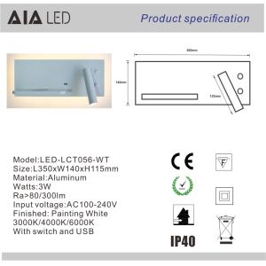 Mobile wireless charging wall mounted usb reading light/Interior reading wall