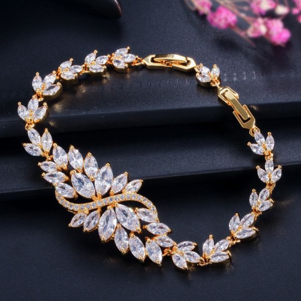 Cubic Zirconia Tennis Bracelets For Women Iced Out Chain Gold Color Bracelet Woman Zircon Flower CZ Bangle Jewelry
