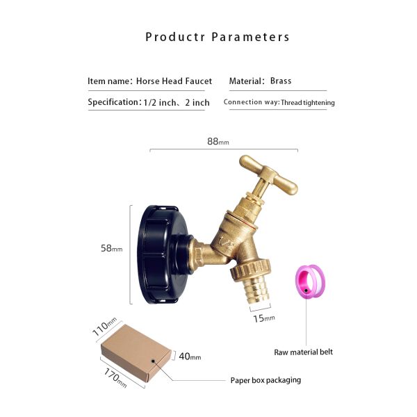 Umetass 1/2" Brass Valve Sand-cast Water Taps Horse Head Tap for Polished Faucet Mount