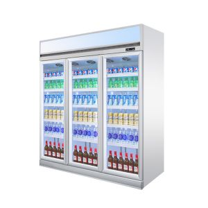 Three Doors Vertical Display Beverage Refrigerated Showcase Commercial Glass