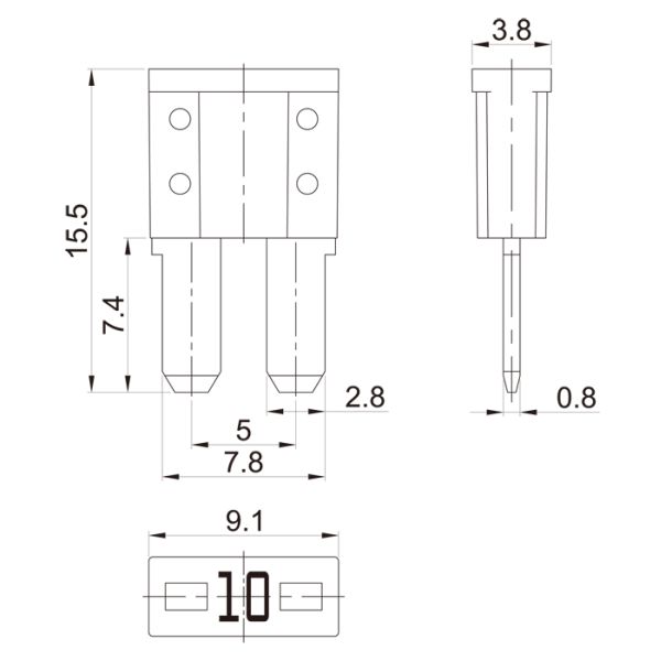 5A-30A ATA Car Micro 2 Blade Fuse Nylon PA66 Housing Long Leg