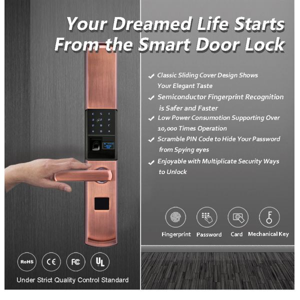 LCD Screen Fingerprint Automatic Sliding Door Lock With 3 Colors