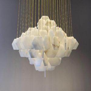 Hexagonal Shape Marble Ceiling Light White Modern Pendant Light 3000K