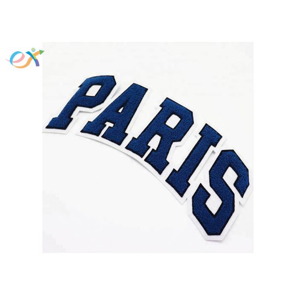 Buy Cut Border Logo Letter Custom Chenille Patches Towel Fabric For Hoodies at wholesale prices