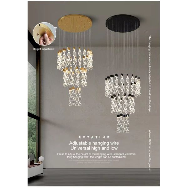 Modern Decoration Acrylic Living Room Restaurant Staggered Modern Ring Crystal Chandelier Glittering Pendant Light