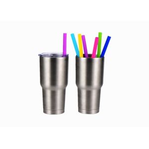 Eco Friendly Folding Silicone Reusable Drinking Straws With Cleaning Brushes
