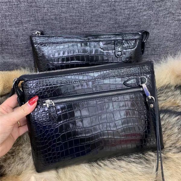 Authentic Crocodile Belly Skin Businessmen Wristlets Bag Clutch Genuine Real Alligator Leather Male Large Card Purse