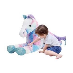 Quality MorisMos 4ft Blue Giant Horse Stuffed Animal 47inches Soft Plush Pillow PP Filled Large Toy Kids Unisex Embroidered ODM for sale