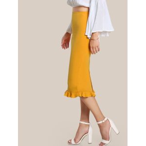 Fashion 2018 Yellow Package Hip Pencil Office Skirts Women