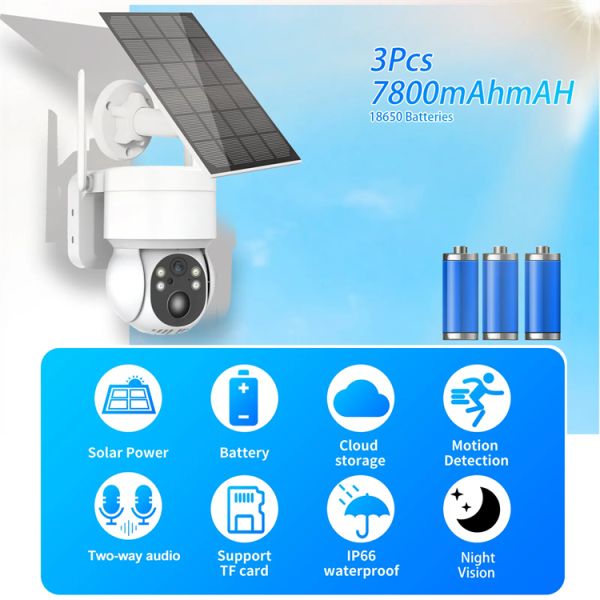 5W Solar Panel 4MP WiFi Solar CCTV PTZ Camera Outdoor ICSee 2K Wireless Solar Security WiFi Battery Power Network Camera