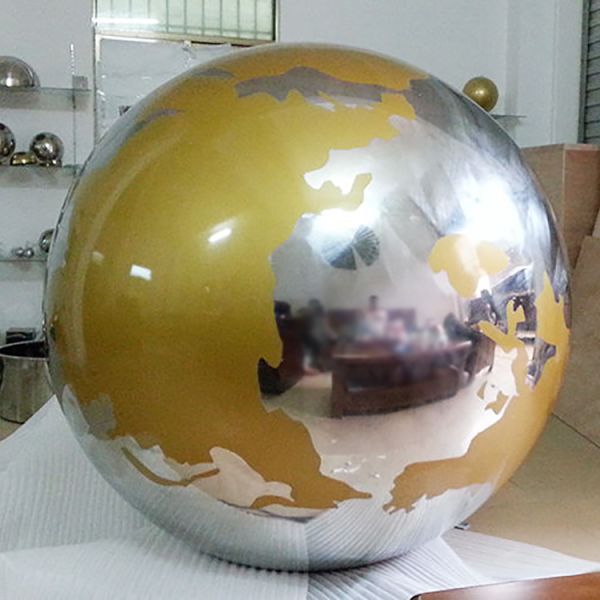 Gnee Garden Polished Metal Sphere Sculpture World Globe Sculpture Handmade