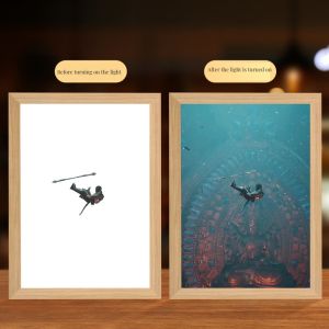 White Light Wood Frame Black Myth Monkey King Journey West Light Painting for